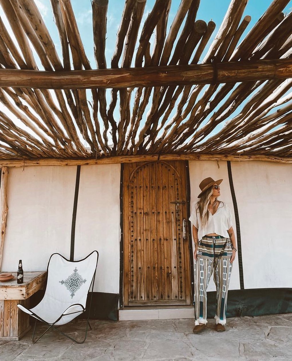 Shaded terrace at a desert lodge